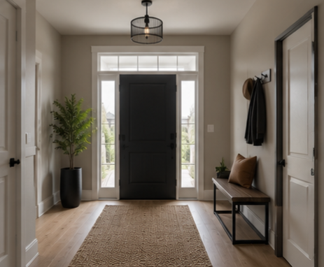 Perfectly finished foyer walls with enamel trim