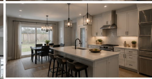 Commercial-quality kitchen and dining space with fresh paint